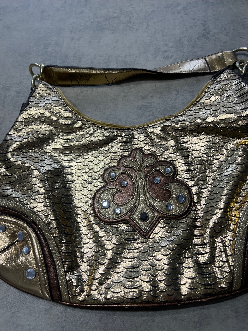 Dereon Metallic Gold Embellished Hobo Bag
